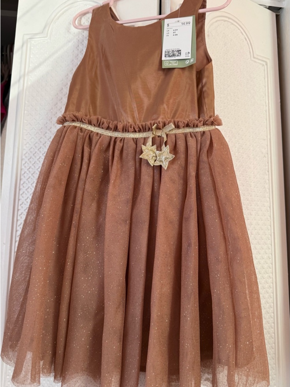 H&M Copper Glitter Tulle Formal Dress with Gold Star Belt
